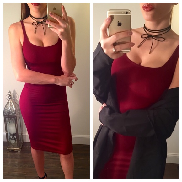 Dark Red Tank Midi Dress - Picture 2 of 3