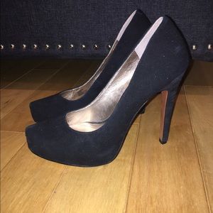 New BCBG black suede platform heels