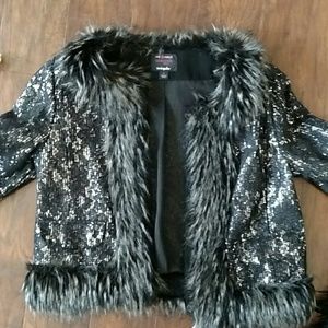 Black sequin coat with fur