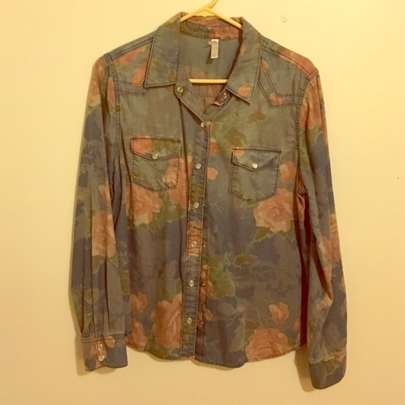 Floral denim shirt