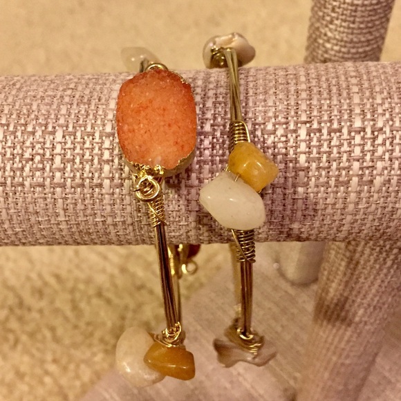 2 Piece Natural Druzy Stone Bracelet Set