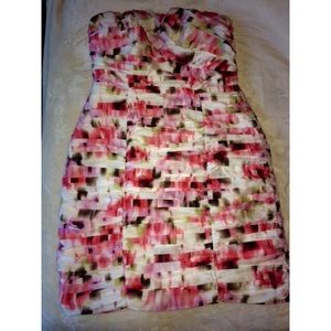 H&M Floral Strapless Ruche Dress