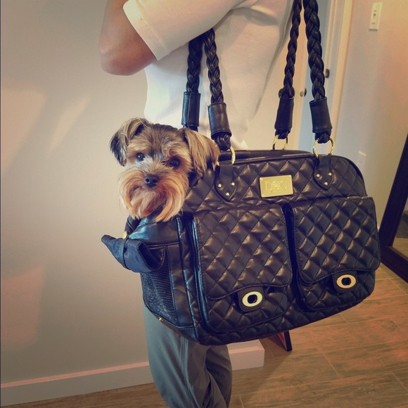 Black Quilted Pleather Dog Carrier (purse style)