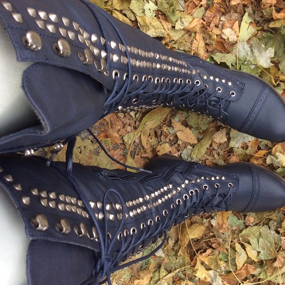 🌟🛍Navy Blue OTK Studded Flat Boots🌟 - Picture 2 of 4