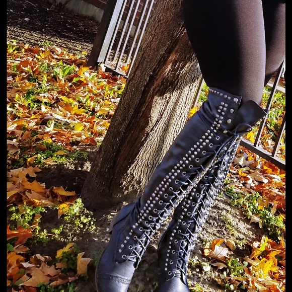 🌟🛍Navy Blue OTK Studded Flat Boots🌟 - Picture 4 of 4