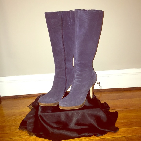 Sz 9 Bakers Navy Blue Suede Knee High Boots