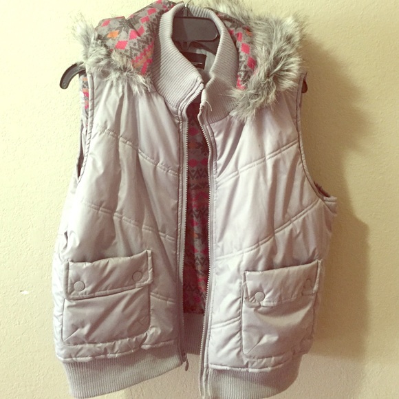 Cute Silver Winter Vest with Hood