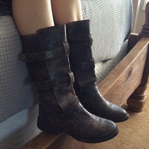 Distressed leather vintage boots