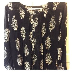 Sheer Black and White Tunic Length Button Up Top