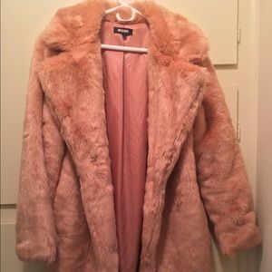 Pink Faux fur longline coat