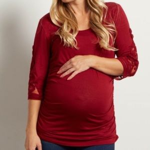 Pink Blush Red Crochet Sleeve Top