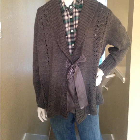 Dress Barn Sweaters - TIE FRONT CARDIGAN WITH WIDE LAPEL