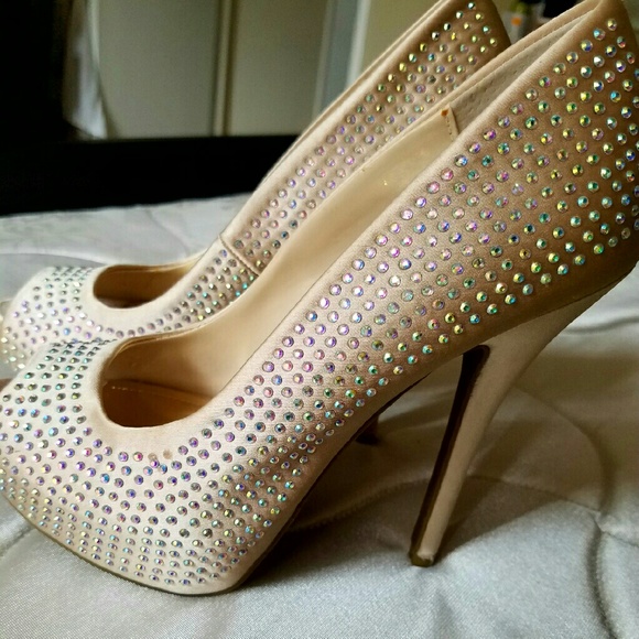 Blush rhinestone Peep Toe Heels Size 5