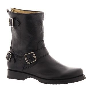 Frye Veronica Back Zip Short Black Moto Boot
