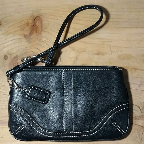 Black Coach Leather Wristlet