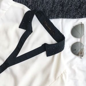 Button-down blouse with rhinestone collar