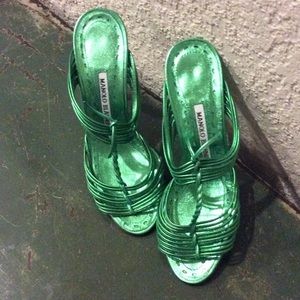 Manolo Blahnik Green Metallic Heels Sz 36