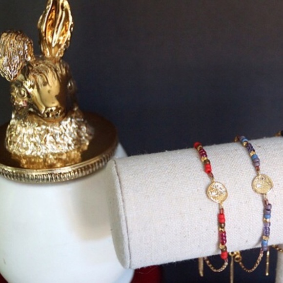 BEADED BRACELET W/SPARKLY CZ ON A YELLOW GOLD COIN - Picture 3 of 3