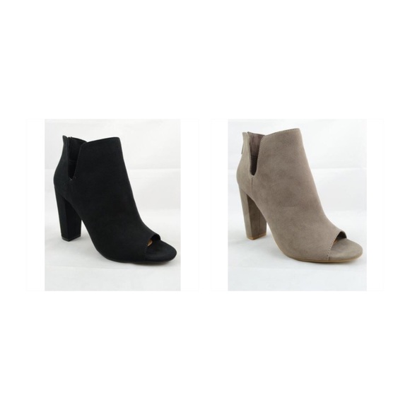 Two Colors- Vegan Suede Ankle Bootie, Peep Toe - Picture 4 of 4