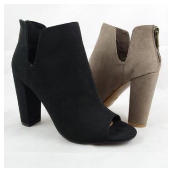 Two Colors- Vegan Suede Ankle Bootie, Peep Toe - Picture 2 of 4