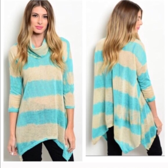 Tops - TEAL STRIPPED ASYMMETRICAL TUNiC