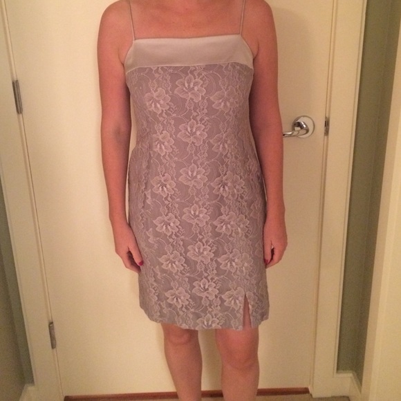 Jones New York silver lace spaghetti strap dress.