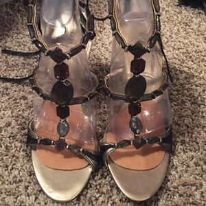 Black and Gold Heels with Colored Jewels