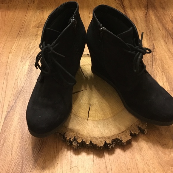 Black suede wedge ankle boots