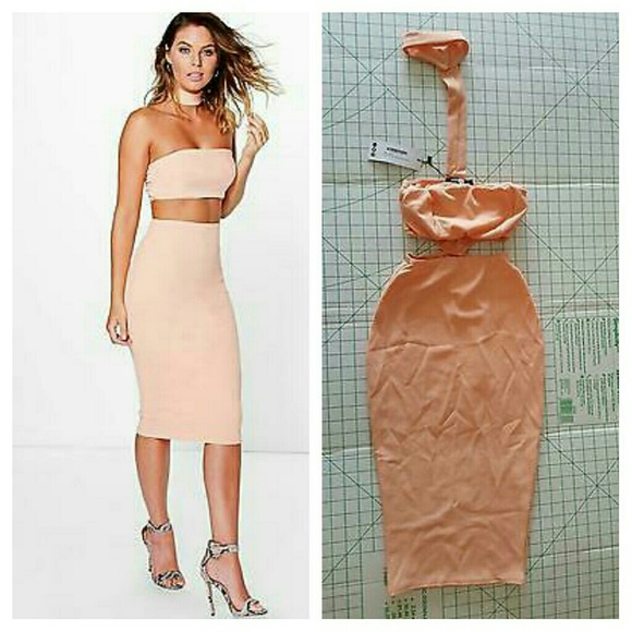 Boohoo Jelena High Neck Cut Out Bandeau Midi Dress