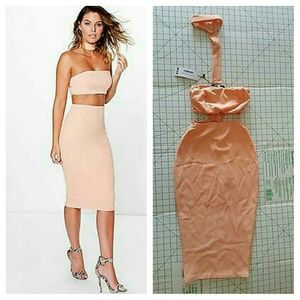 Boohoo Jelena High Neck Cut Out Bandeau Midi Dress