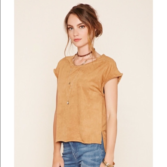 Contemporary Faux Suede Camel Top