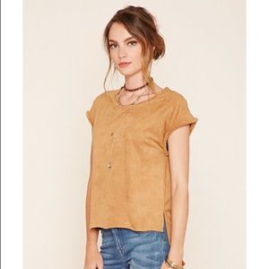Contemporary Faux Suede Camel Top