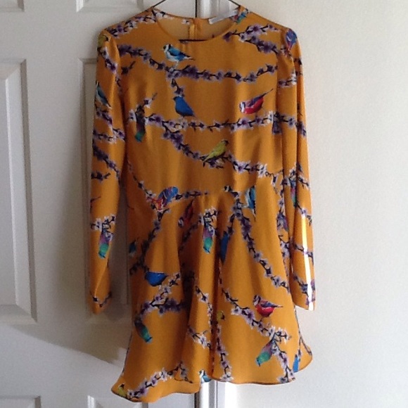 ALLYCO Tops - ALLYCO Mustard Yellow Bird Blossom Shirt Dress