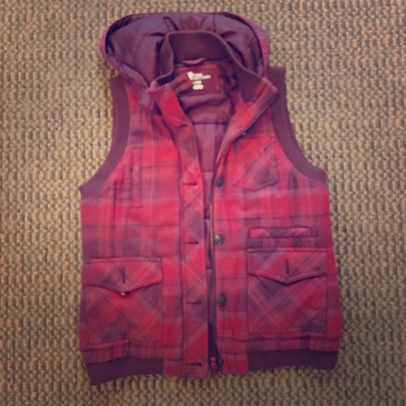 Plaid flannel vest with hood