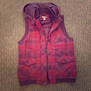 Plaid flannel vest with hood