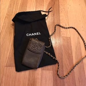 Brown authentic Chanel cross body mini purse