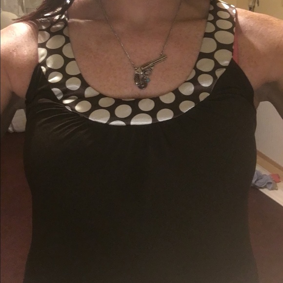 Sexy silky brown and white polka dot top