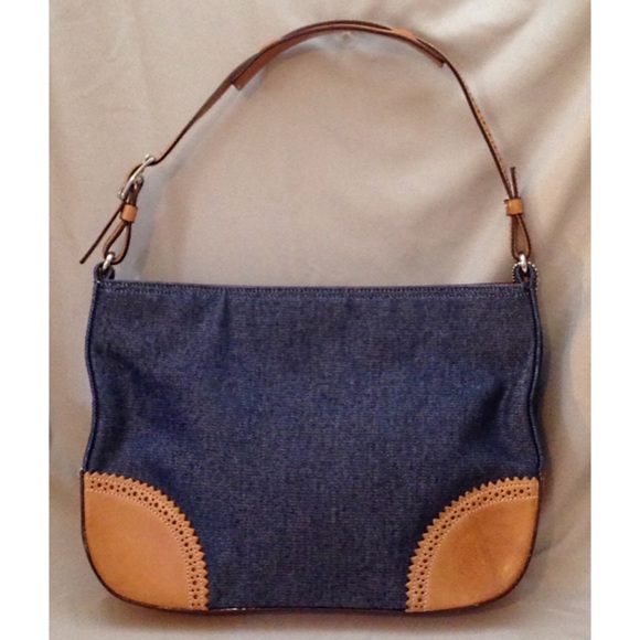 ⬇️ Coach Girlie Denim & Tan Leather Purse