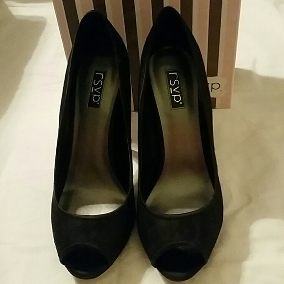 RSVP "Aven" Satin & Lace Peep Toe Heels 10 - Picture 2 of 2