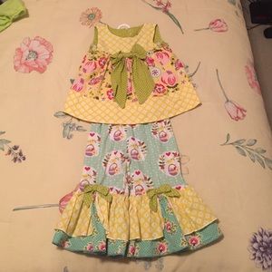 Jelly the Pug Easter top and ruffled pants set