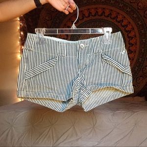 White and Navy Striped Shorts