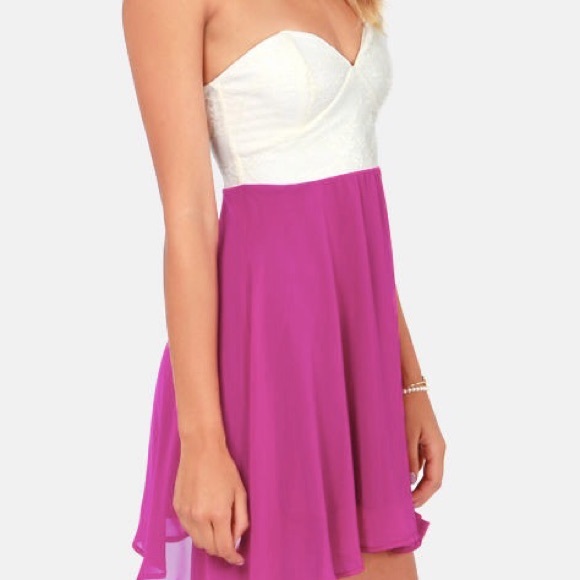 Magenta White Lace Bustier Dress
