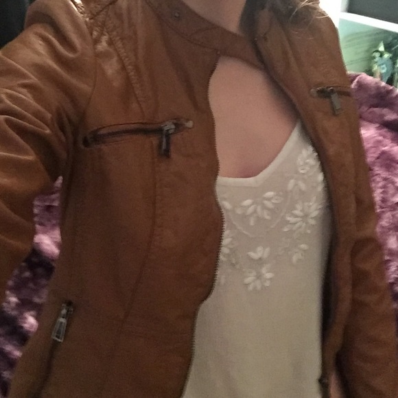 Fake tan leather jacket