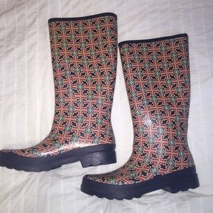 Tory Burch rain boots- red white and blue