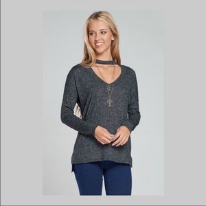 Choker Sweater in Heathered Black