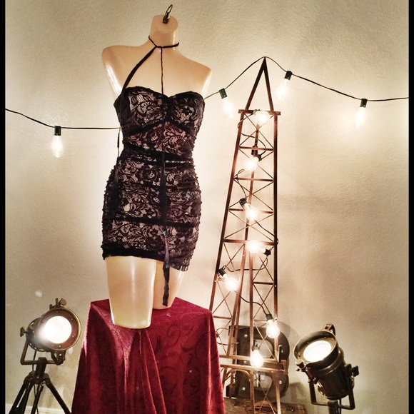 Dresses & Skirts - Little Black Dress Mini Lace on Nude Tone
