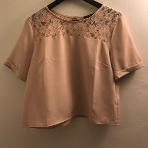 Pink lace top. Back button down