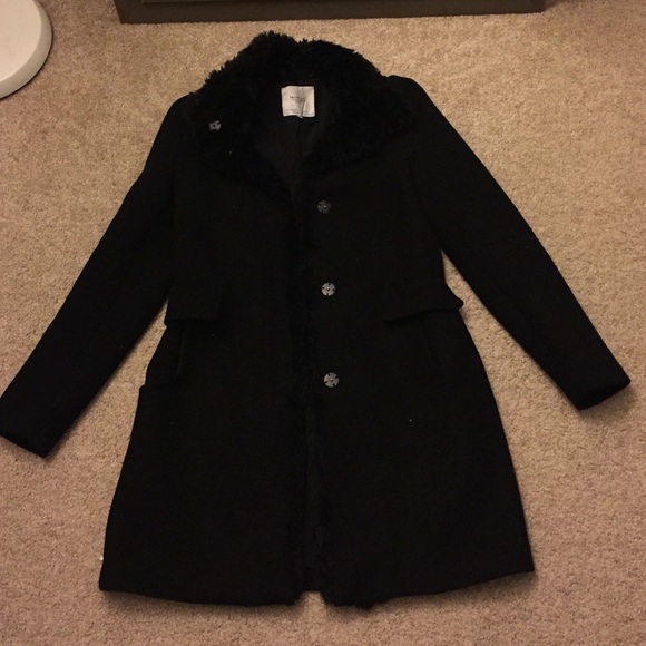 Heathered black felt wool coat