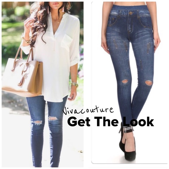 Accessories - High Waist Distressed Denim Jeggings