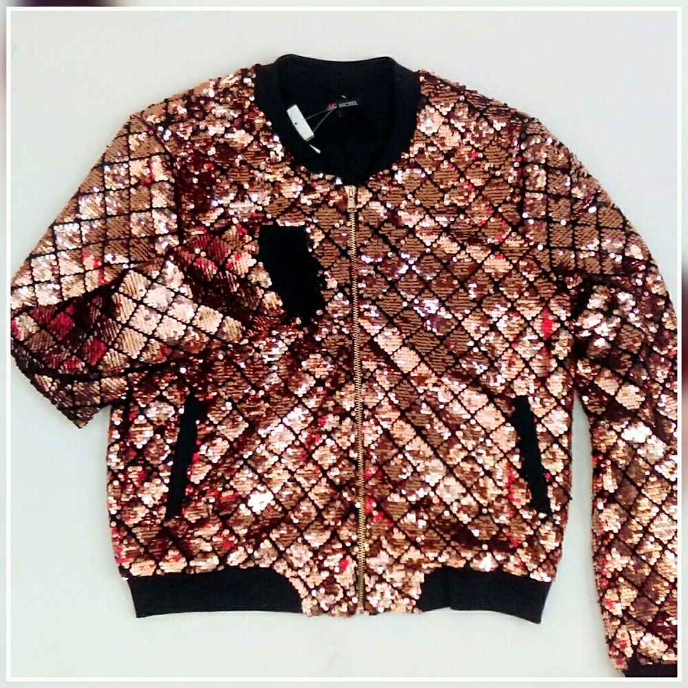 Beautiful Rose Gold Sequin Bomber - Picture 5 of 6